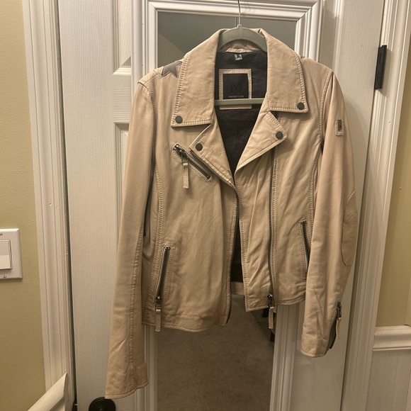 Mauritius Tan Leather Jacket with Gray Star Accents - Picture 3 of 12